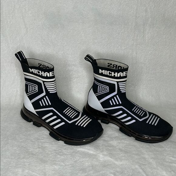 Michael Kors Kendra Sock Sneakers Boots Women’s 5.5 Black Gray White - Picture 1 of 6